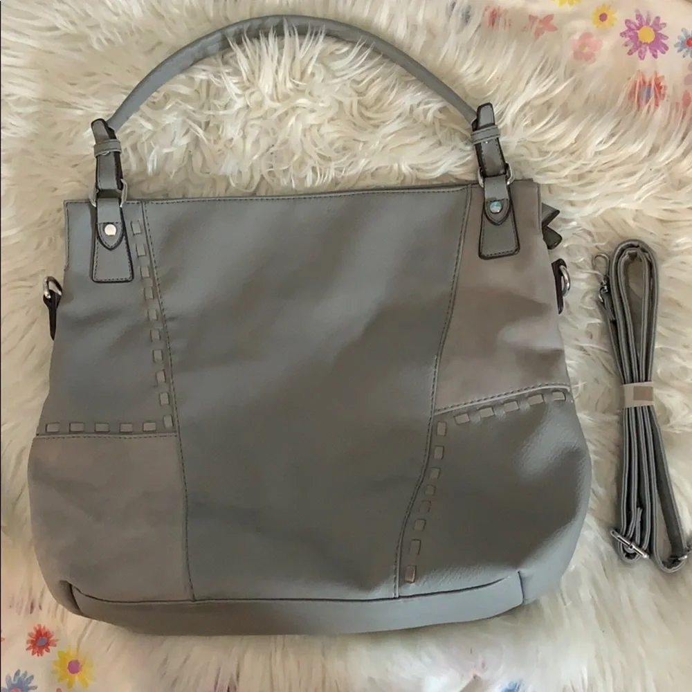 Grey Faux Leather‎ Hobo Tote Shoulder Bag Patchwork